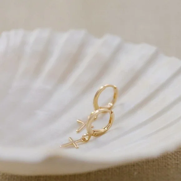 Petite Cross Earrings | 18k Gold Filled - Picture 7 of 9